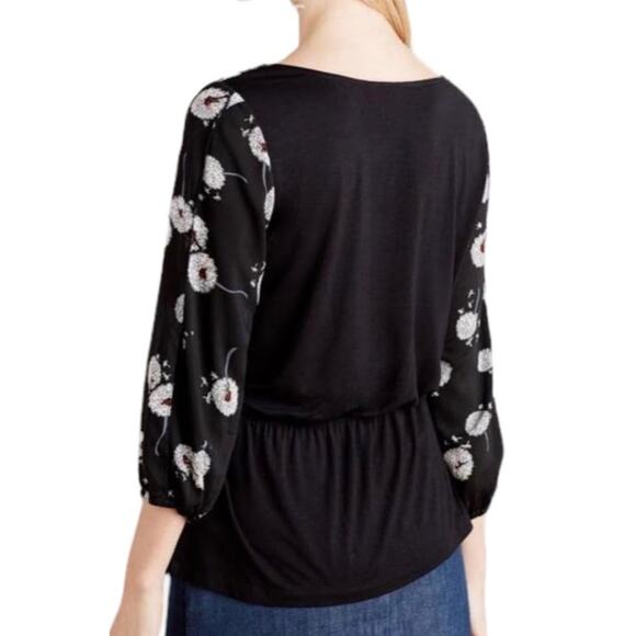 Anthropologie Deletta Black Multicolor Wished Bloom Split Sleeve Blouse, Size M - Picture 2 of 14